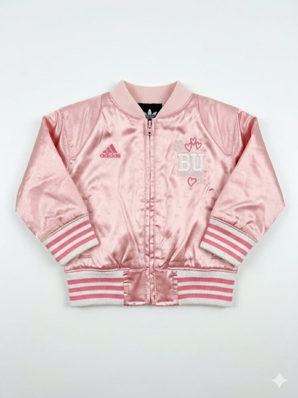 Adidas Satin Bomber Jacket Toddler 2t Pink Boston University Hearts